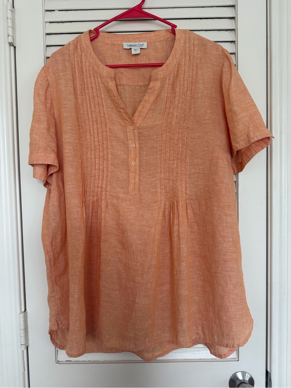 Coldwater Creek Linen Tunic Top L Peach Pintuck Tunic Top L Relaxed Boho Coastal